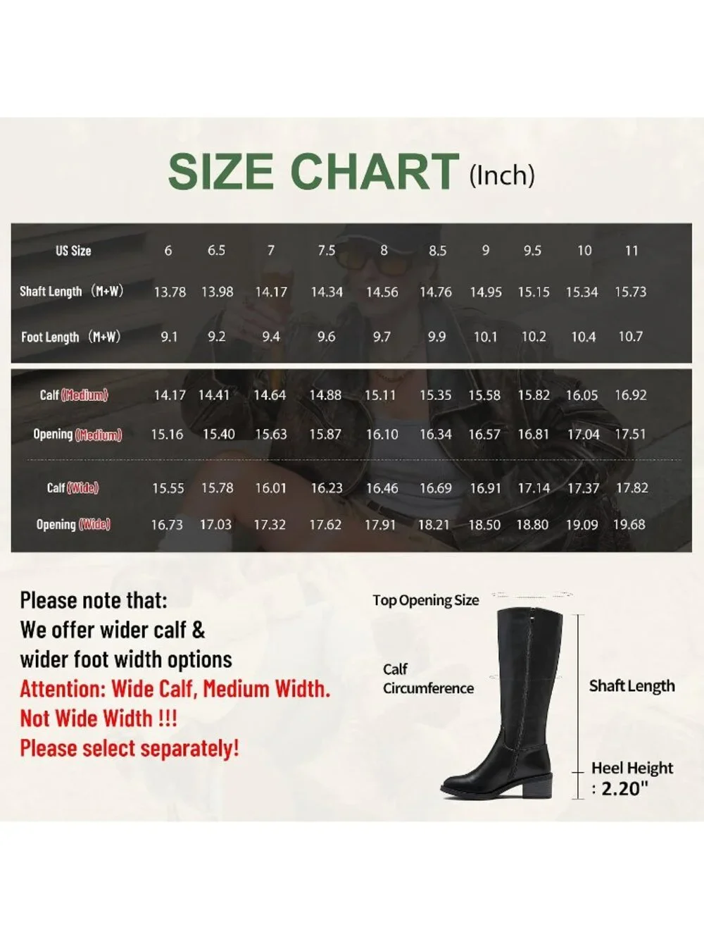Women's Black Low Block Heel Square Toe Side Zipper Imported Knee High Boots